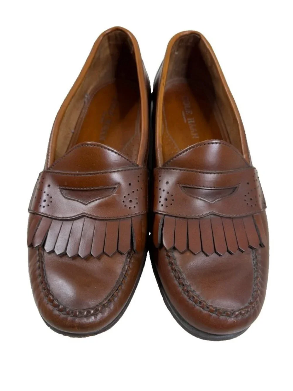 VTG Cole Haan Loafers Men 11 D Brown Leather Kiltie Slip On Dress Shoe EUC